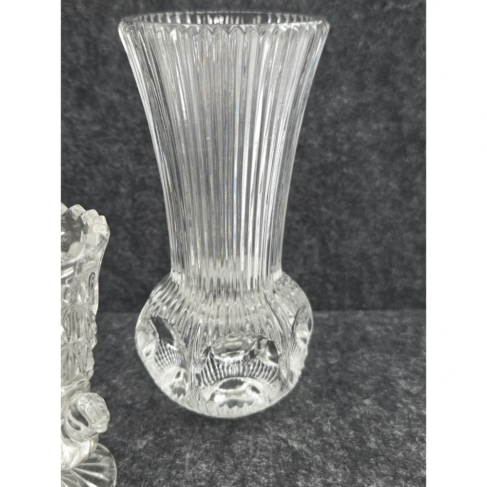 Lot Of 3 Hand Cut Lead Crystal Bud Vases Toothpick Holders VTG 1970's Thumbprint